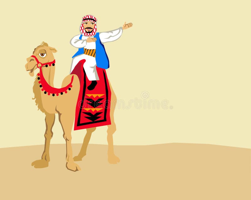 Illustration Of Arab Boy Riding A Camel In The Desert ...