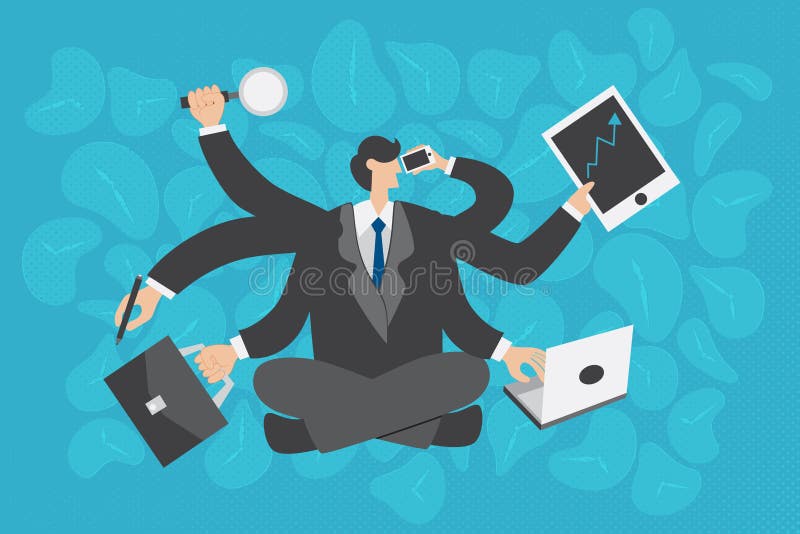 Bedrijfs concept Multitasking zakenman royalty-vrije illustratie Bedrijfs concept Multitasking zakenman royalty-vrije illustratie