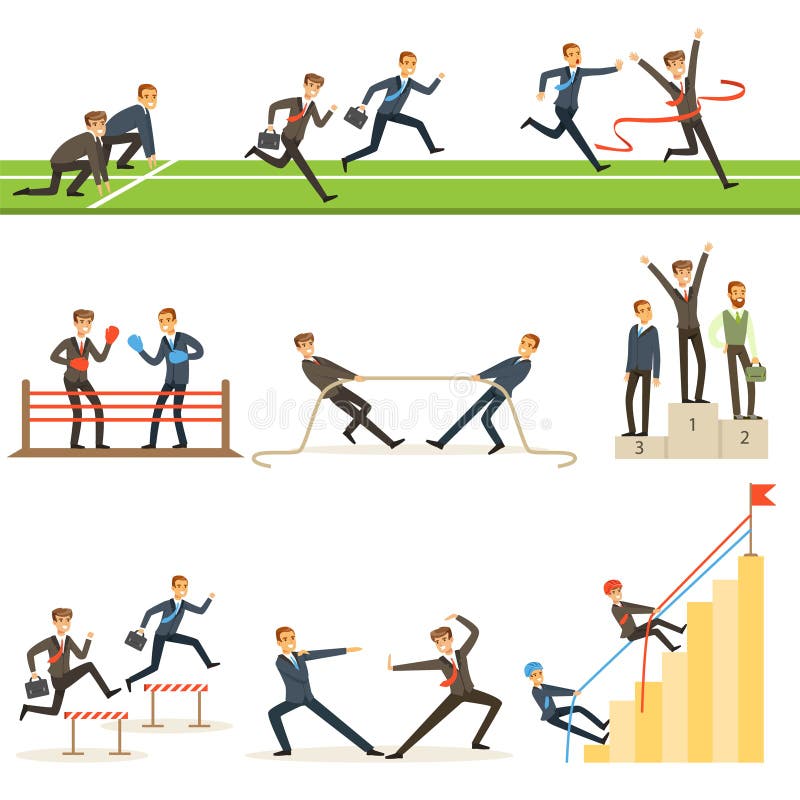 Bedrijfs de Concurrentiereeks Illustraties met Zakenman Running And Competing in Sporten stock illustratie Bedrijfs de Concurrentiereeks Illustraties met Zakenman Running And Competing in Sporten stock illustratie