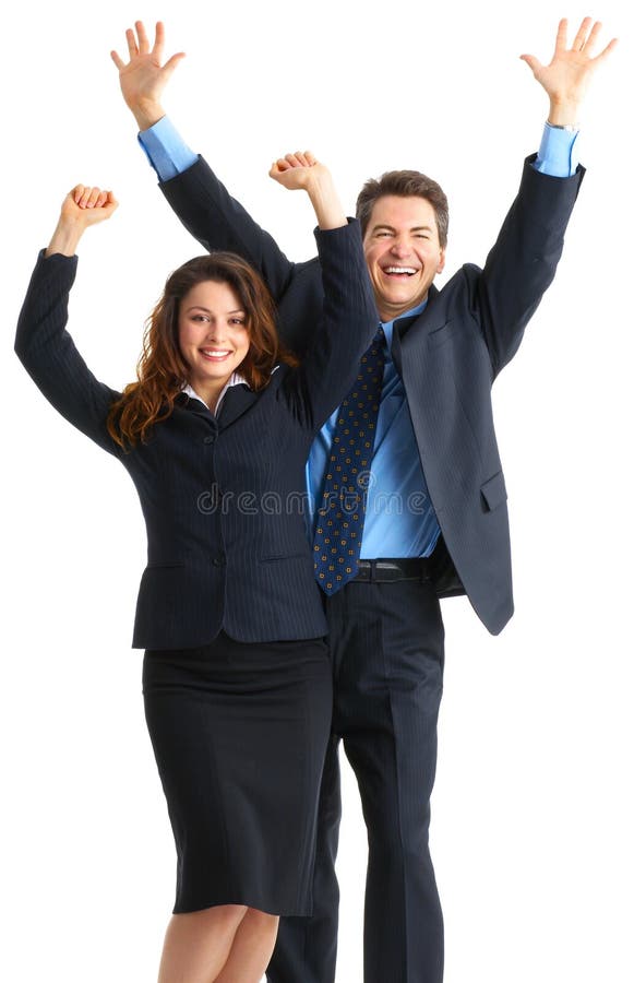 Young smiling business people. Isolated white background. Young smiling business people. Isolated white background