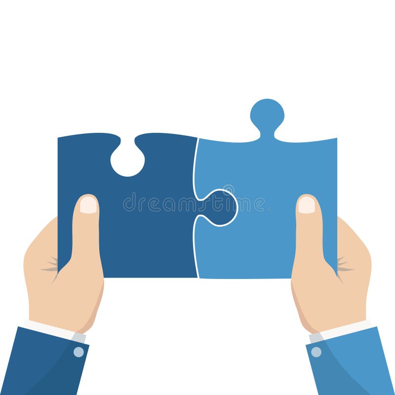 Bedrijfs passend concept De verbindende elementen brengen in hand zakenman in verwarring Het samenwerken om problemen op te losse vector illustratie Bedrijfs passend concept De verbindende elementen brengen in hand zakenman in verwarring Het samenwerken om problemen op te losse vector illustratie