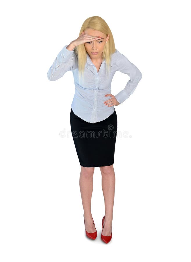 Bedrijfs vrouw die neer kijkt stock afbeeldingen Bedrijfs vrouw die neer kijkt stock afbeeldingen