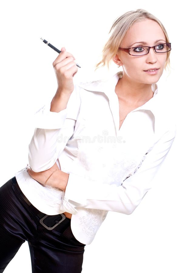 Bedrijfs vrouw in glazen met pen