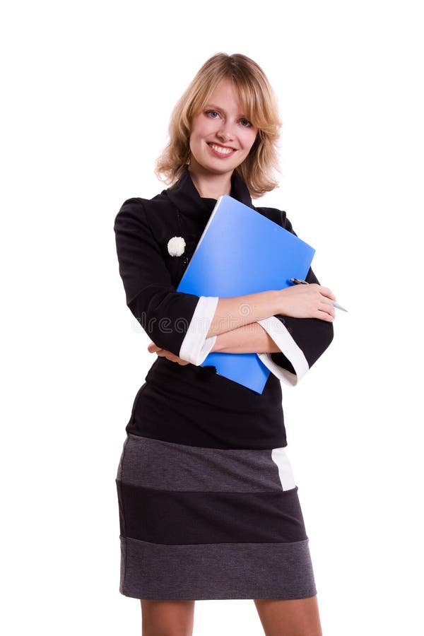 Bedrijfs vrouw met dossiers. stock fotografie Bedrijfs vrouw met dossiers. stock fotografie