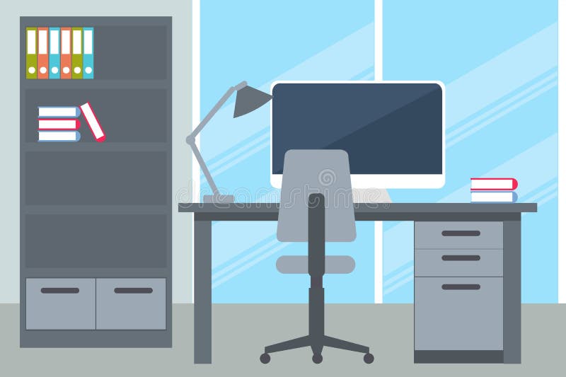 Bedrijfsbureau met bureau en computer vector illustratie Bedrijfsbureau met bureau en computer vector illustratie