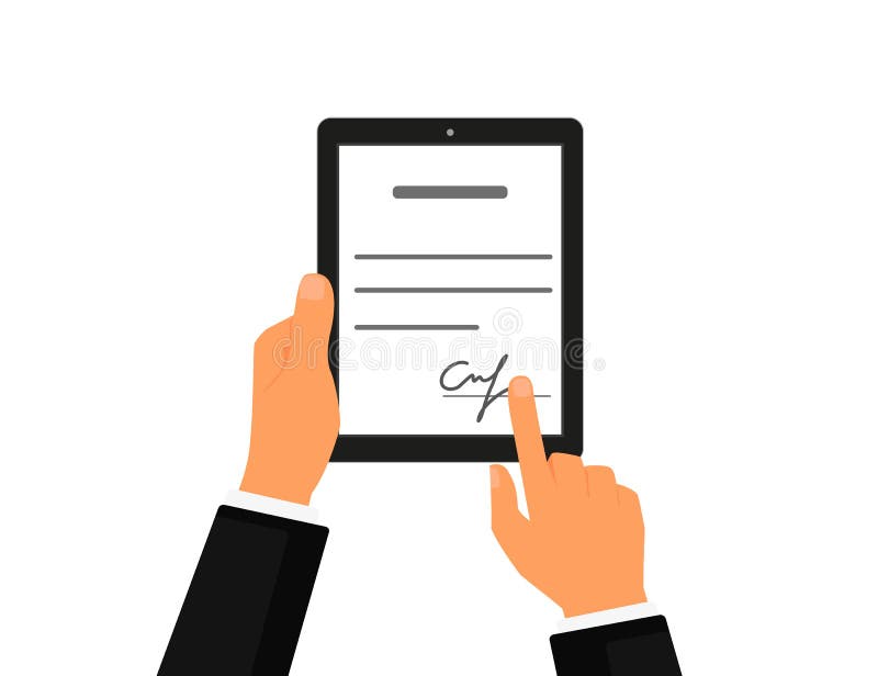 Bedrijfscontract met handtekening op tabletpc stock illustratie Bedrijfscontract met handtekening op tabletpc stock illustratie