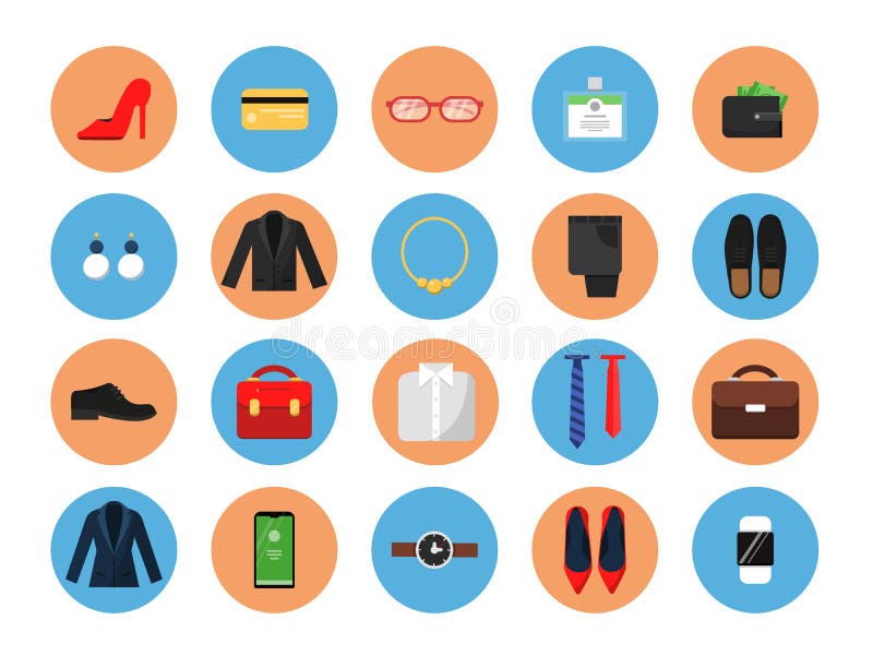 Bedrijfsgarderobepictogrammen De kleren van de bureaustijl voor mannetje en wijfje werken de toevallige van het het kostuumjasje royalty-vrije illustratie Bedrijfsgarderobepictogrammen De kleren van de bureaustijl voor mannetje en wijfje werken de toevallige van het het kostuumjasje royalty-vrije illustratie