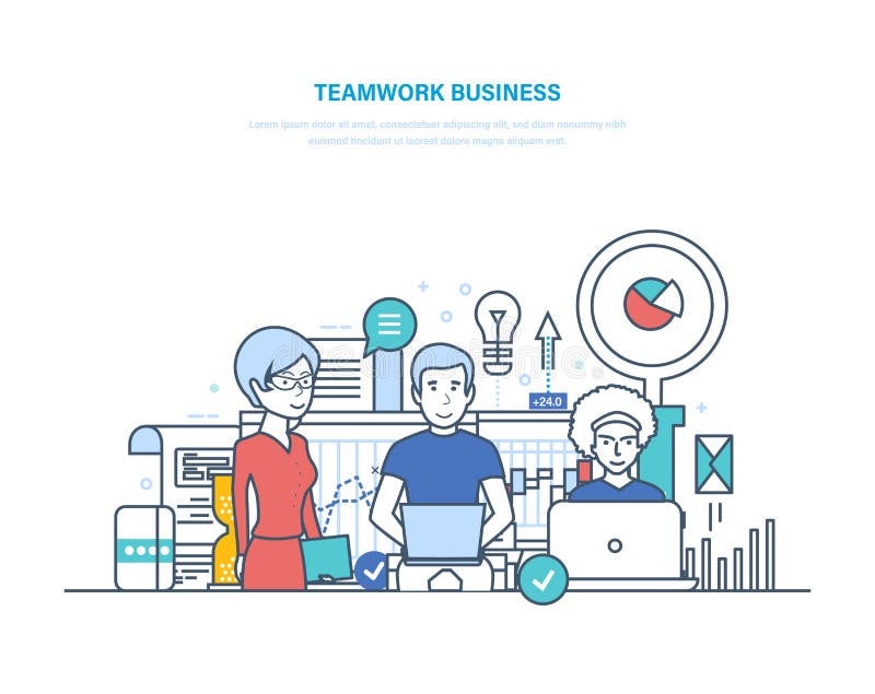 Bedrijfsgroepswerk, opstarten, brainstorming Samenwerking, vennootschap met collega's, samenwerking royalty-vrije illustratie Bedrijfsgroepswerk, opstarten, brainstorming Samenwerking, vennootschap met collega's, samenwerking royalty-vrije illustratie