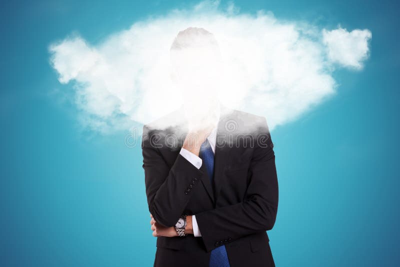 Bedrijfsmens met een wolk over zijn gezicht stock foto's Bedrijfsmens met een wolk over zijn gezicht stock foto's