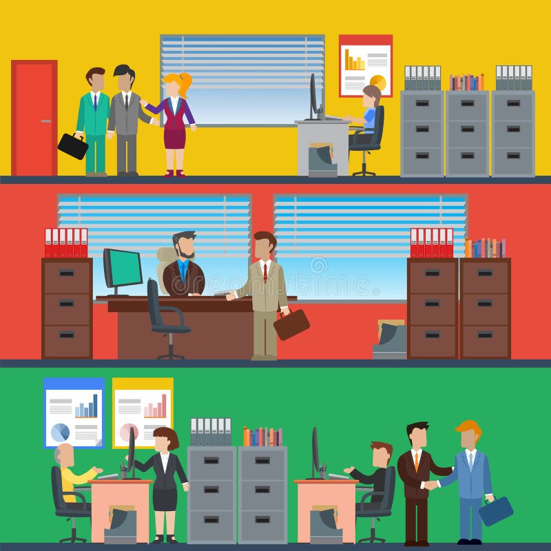 Bedrijfsmensen die in het bureau en het collectieve gebouw, conferentieruimte, ontvangst werken vector illustratie Bedrijfsmensen die in het bureau en het collectieve gebouw, conferentieruimte, ontvangst werken vector illustratie
