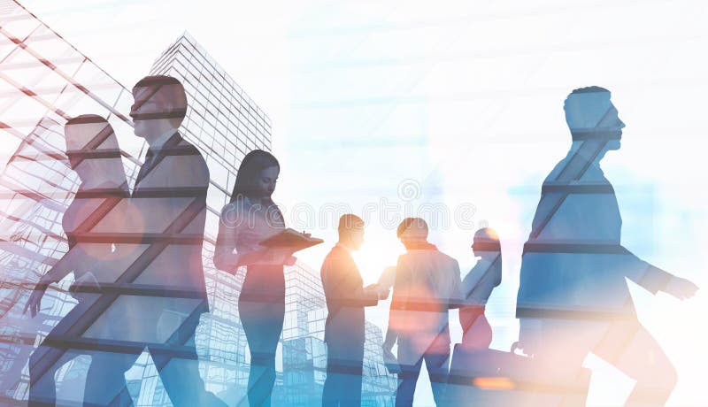 Bedrijfsmensen in een stad, financiënconcept stock fotografie Bedrijfsmensen in een stad, financiënconcept stock fotografie