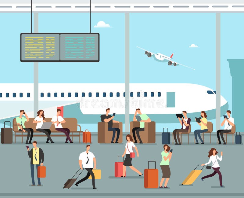 Bedrijfsmensen met bagage bij concept van de luchthaven het vectorreis royalty-vrije illustratie Bedrijfsmensen met bagage bij concept van de luchthaven het vectorreis royalty-vrije illustratie