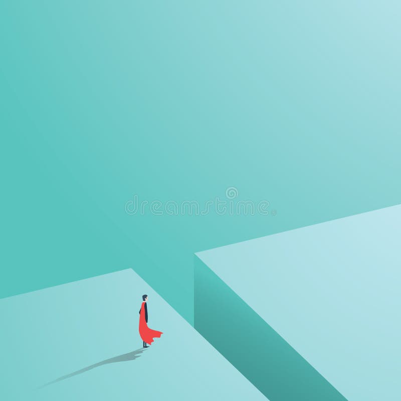 Bedrijfssuperhero die zich over groot gat, hiaat, kloof bevinden Bedrijfsconcept macht, sterkte, moed, moed en succes stock illustratie Bedrijfssuperhero die zich over groot gat, hiaat, kloof bevinden Bedrijfsconcept macht, sterkte, moed, moed en succes stock illustratie