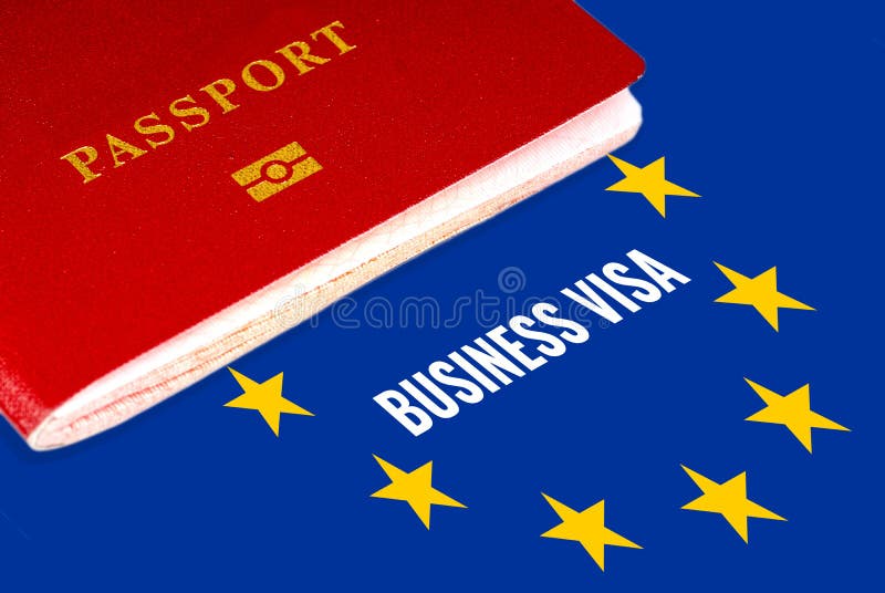 Bedrijfsvisum met de vlag en het paspoort van de EU royalty-vrije stock foto's Bedrijfsvisum met de vlag en het paspoort van de EU royalty-vrije stock foto's