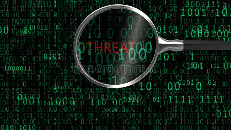 Threat under digital magnifying glass, anti-virus software finds malicious code, stock photo. Threat under digital magnifying glass, anti-virus software finds malicious code, stock photo