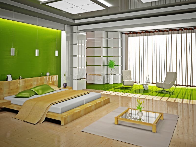 Modern bedroom interior stock illustration. Illustration of corbusier ...