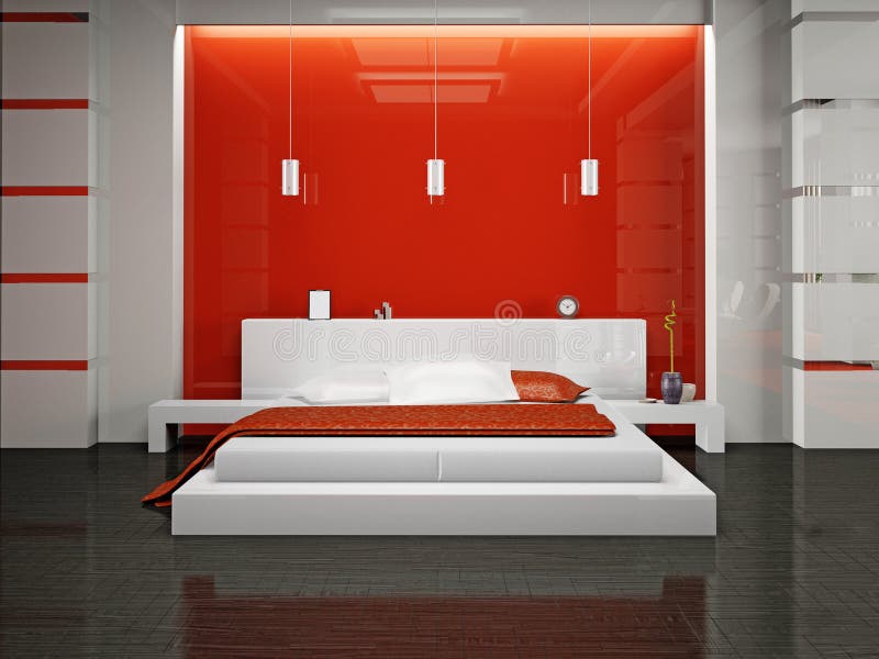 Dotato di interni moderni, una camera da letto in 3D.