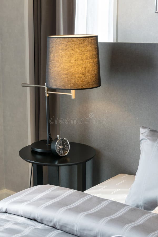 Bedroom with Alarm Clock and Lamp Stock Photo Image of living, elegance 55399940