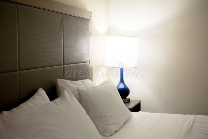 Bedroom Bed Pillows Lamp Interior Stock Photo Image of glowing, light