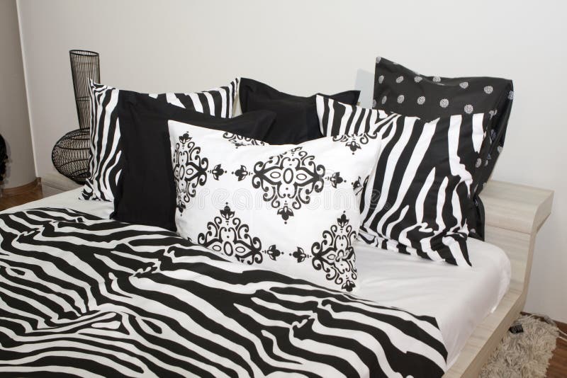 Bedroom with Black and White Pillows Stock Photo - Image of bedroom ...