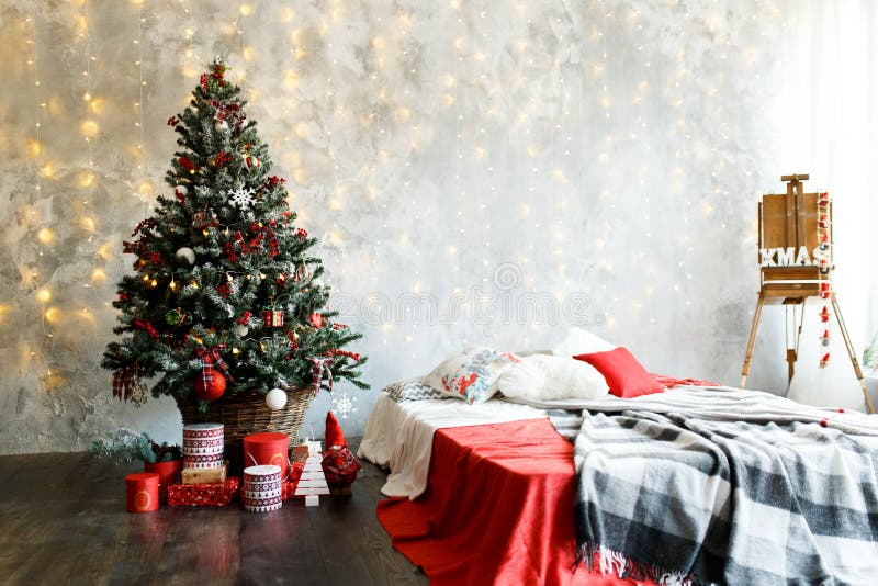 Interior Room Decorated in Christmas Style Stock Photo - Image of ...