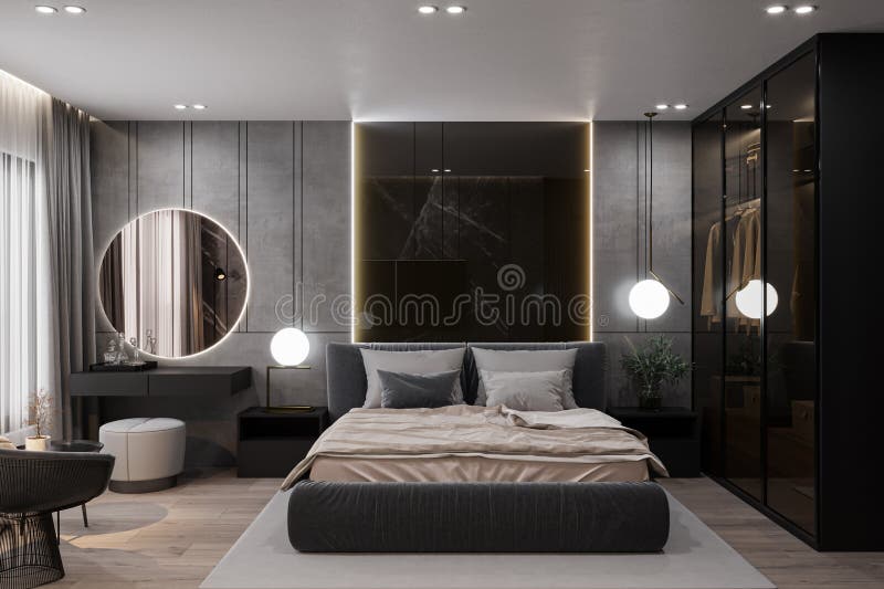 Bedroom Delight Inviting Bed, Organized Almirah, and Wall Mirror on the