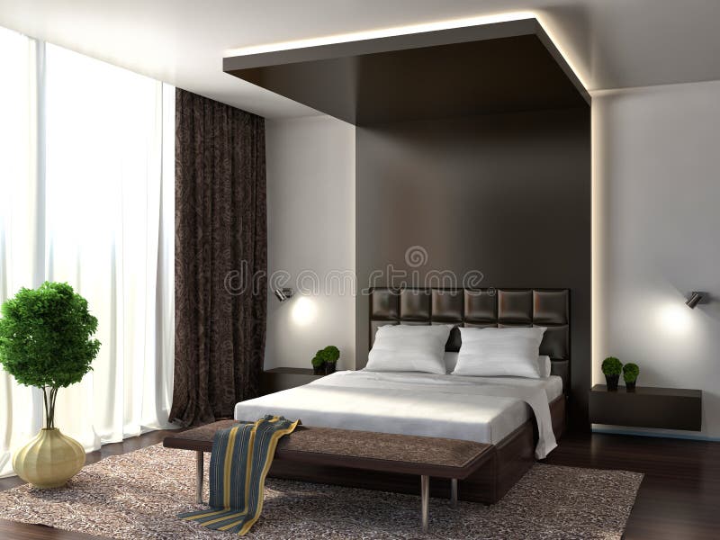 Bedroom interior. brown stock illustration. Illustration of decor