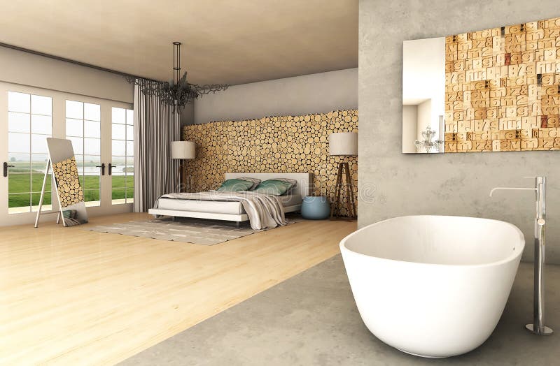 Blue And Green Bedroom Interior Design Stock Illustration