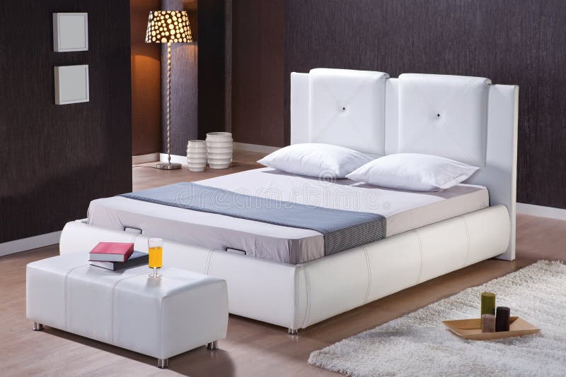 Bedroom Interior with Double Bed Stock Photo Image of wall