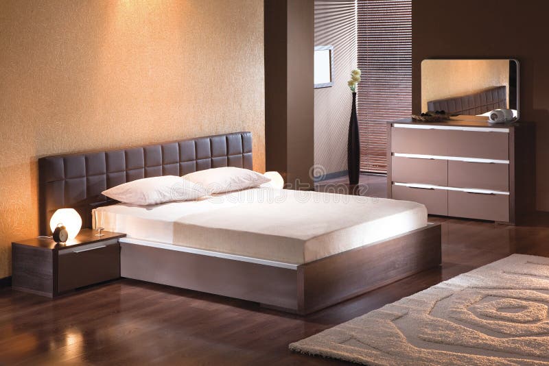 Bedroom Interior with Double Bed Stock Image Image of furniture