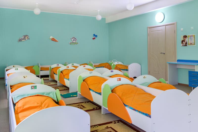 Bedroom in kindergarten stock photo. Image of desks, cute 61178962