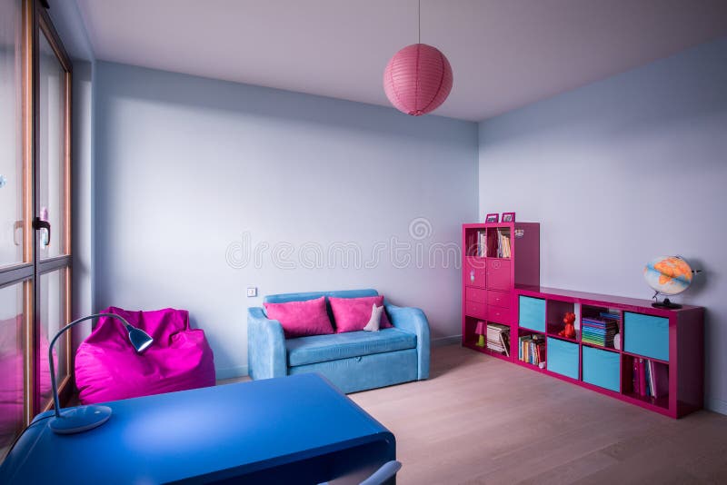 Blue and rose furniture in bedroom for little girl