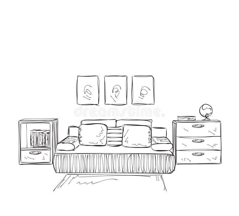 Bedroom Modern Interior Sketch Stock Vector - Illustration of living
