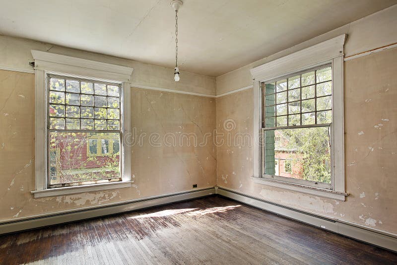Interior of a bedroom in an old abandoned home. Dilapidated architecture stock images, royalty-free photos and pictures
