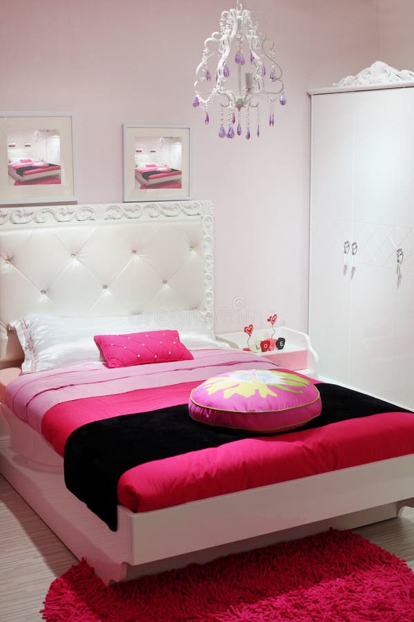Bedroom with White Wardrobe and Pink Carpet. Stock Image Image of