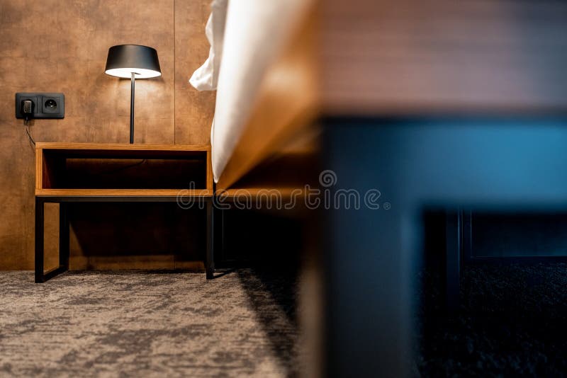 Bedside Table with Lamp in Hotel Room Stock Photo Image of hotel