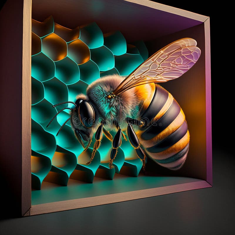 Bee and a Beehive Pop Art Deco Render Style Stock Image Image of light, bright 267353429