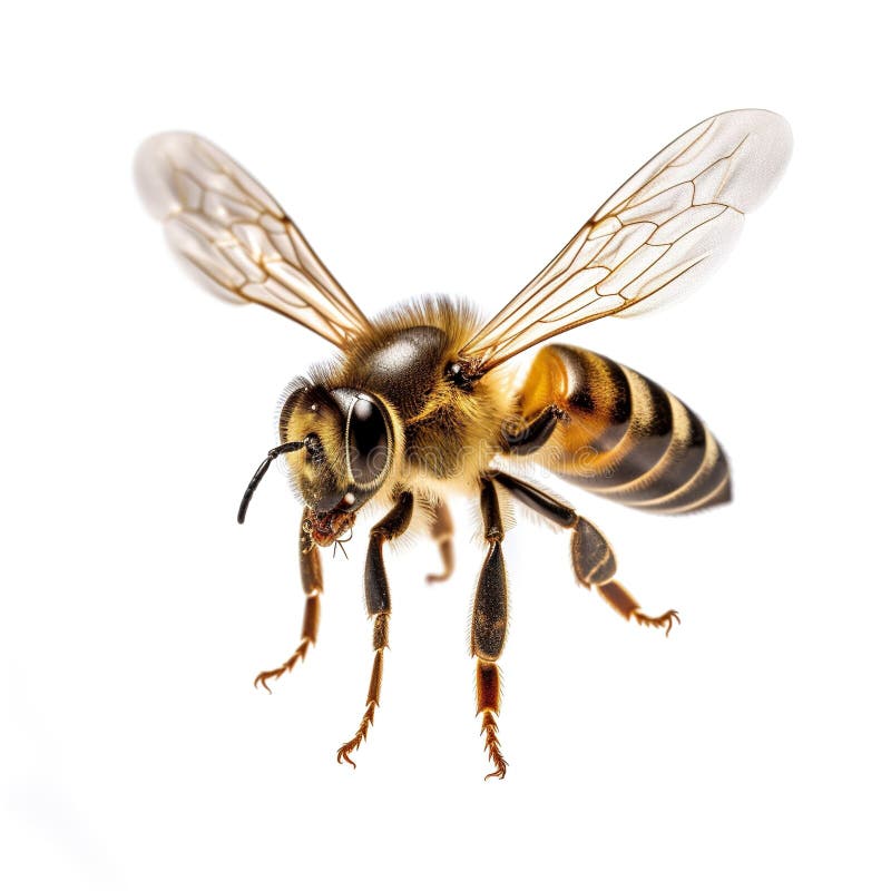 A bee captured on a white background. Generative Ai stock illustration