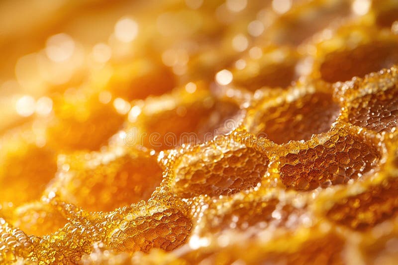 Bee honey comb. Closeup macro shot in shallow depth of field. Generative Ai stock image