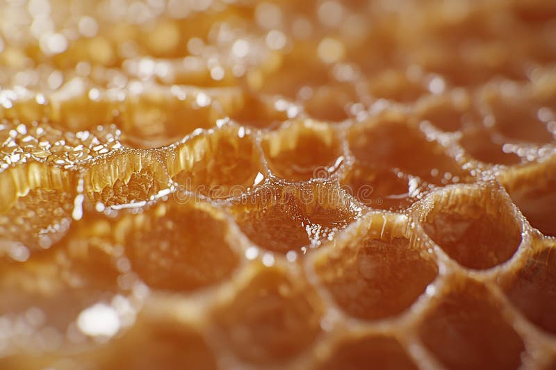 Bee honey comb. Closeup macro shot in shallow depth of field. Generative Ai stock image