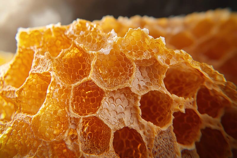 Bee honey comb. Closeup macro shot in shallow depth of field. Generative Ai stock image