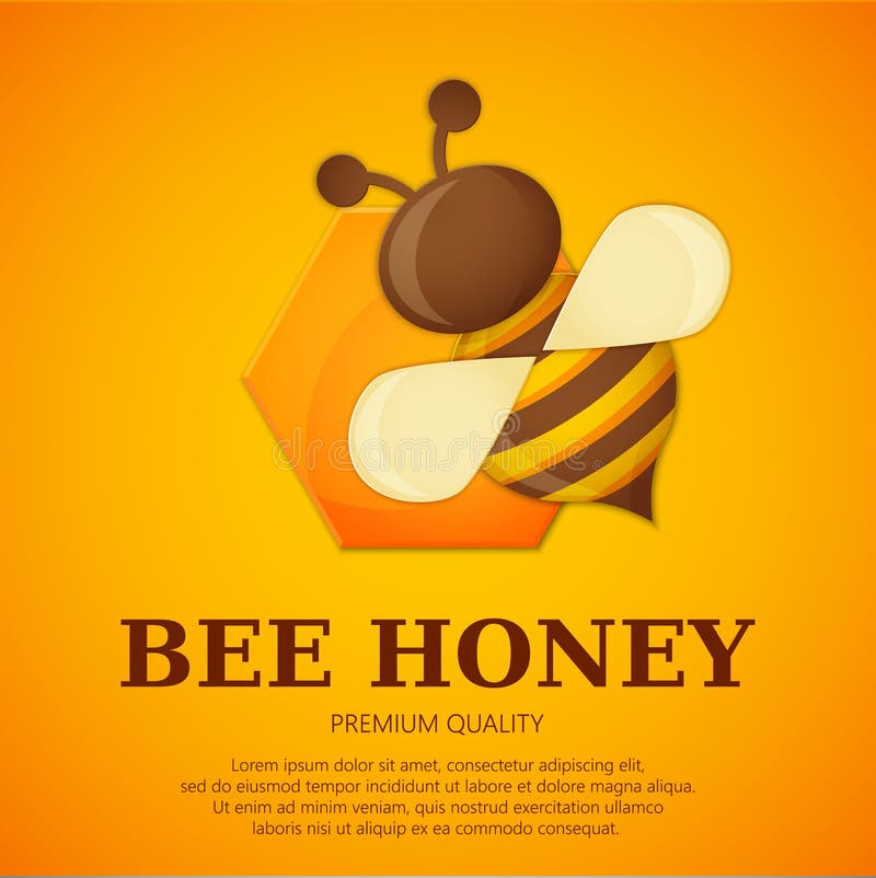 Bee Honey label premium quality title. Paper cut style bee with honeycombs and Bee. stock illustration