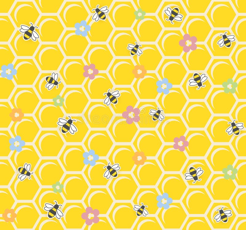Bee on honeycomb. Seamless pattern. Vector illustration EPS10. Transparent objects and opacity masks used for shadows and lights drawing stock illustration Bee on honeycomb. Seamless pattern. Vector illustration EPS10. Transparent objects and opacity masks used for shadows and lights drawing stock illustration