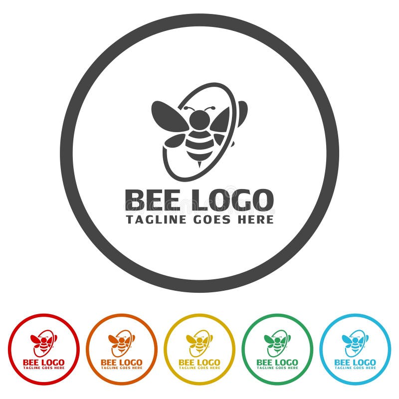 Bee Logo Template. Set Icons in Color Circle Buttons Stock Vector ...