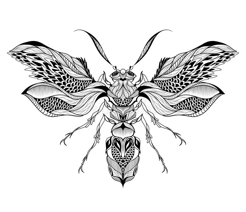 Bee tattoo and t shirt design. Symbol of freedom, flight. Wasp tattoo.  Queen Bee hand drawn vector Stock Vector | Adobe Stock