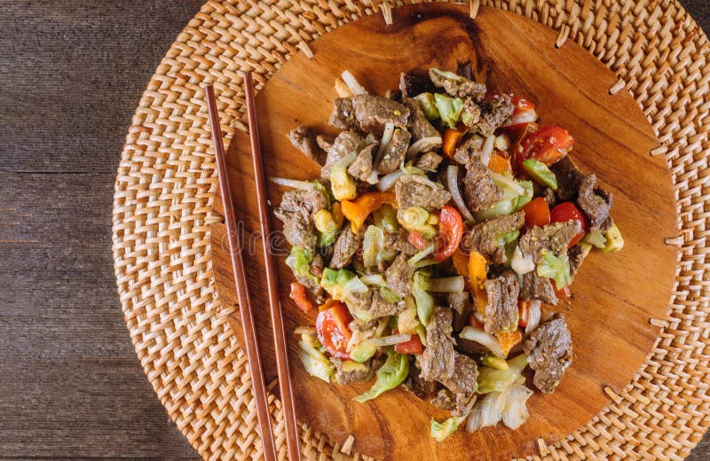 Beef Asian Food. Roasted Beef with Vegetable Stock Image - Image of