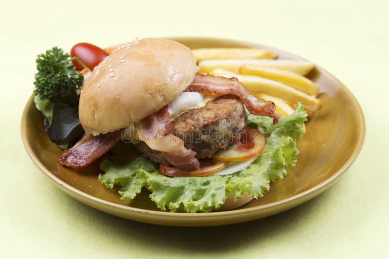 Beef bacon hamburger royalty free stock photos