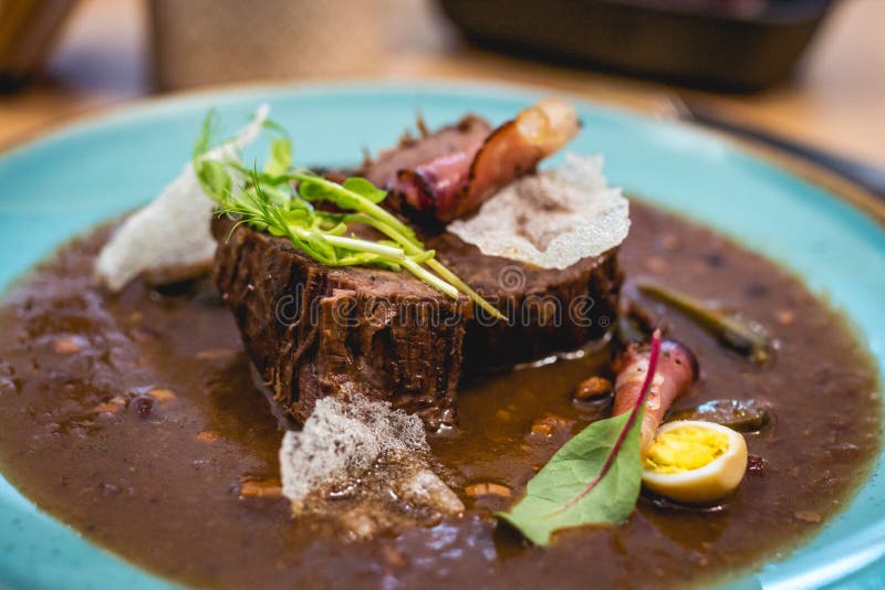 Beef Brisket with bacon stock photo. Image of meat, delicious 176615036