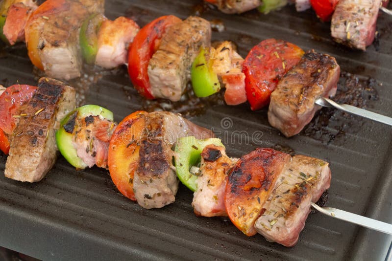 Beef Brochette on Plancha Grill Stock Photo Image of salt, bacon