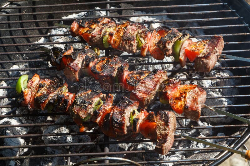 Beef Brochettes on Barbecue Stock Image Image of bacon, barbecue